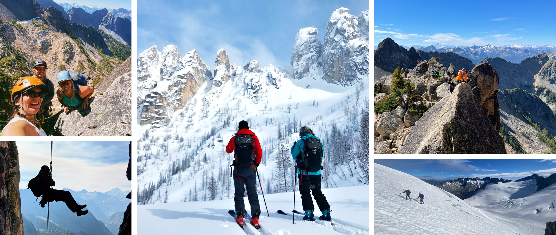 photo collage of guides with clients in the mountains.