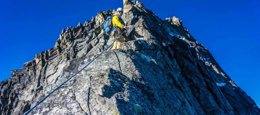 Nearing the summit of Forbidden Peak on the North Ridge